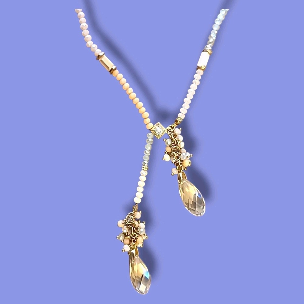 Dainty‎ Pastel Crystal Beaded Y-drop Necklace 30"